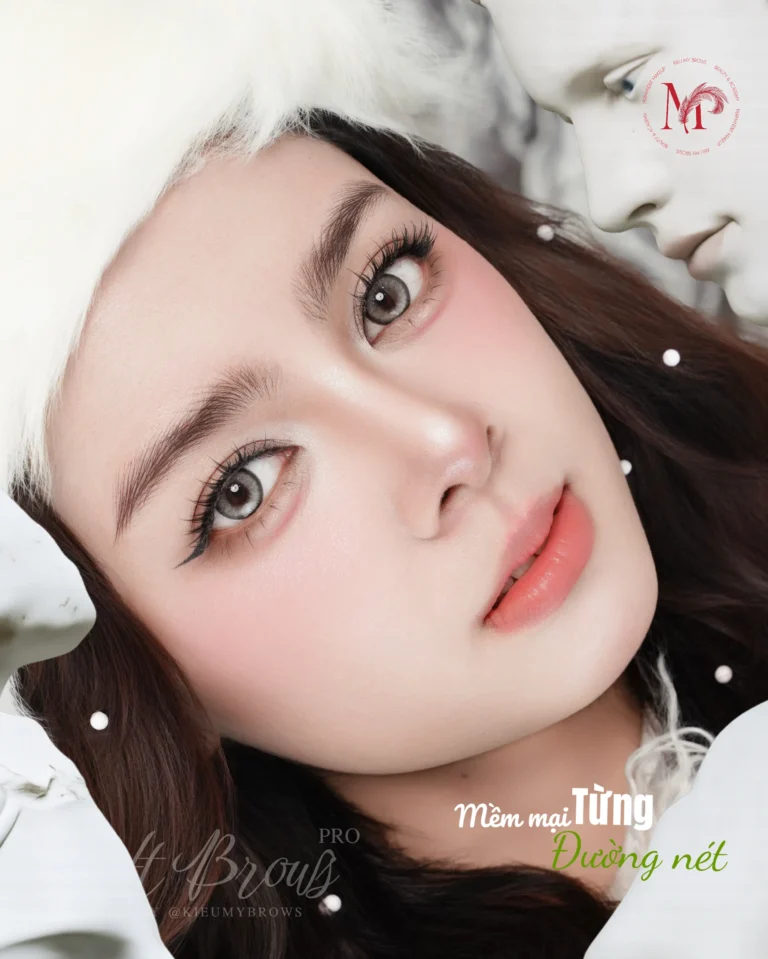 Chân mày và môi sau khi hoàn thiện tại Kieu My Brows